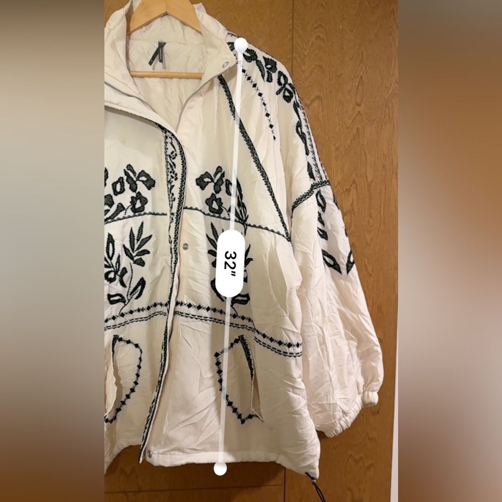 Anthropologie Embroidered Puffer Coat in Ivory 1X - Picture 4 of 16
